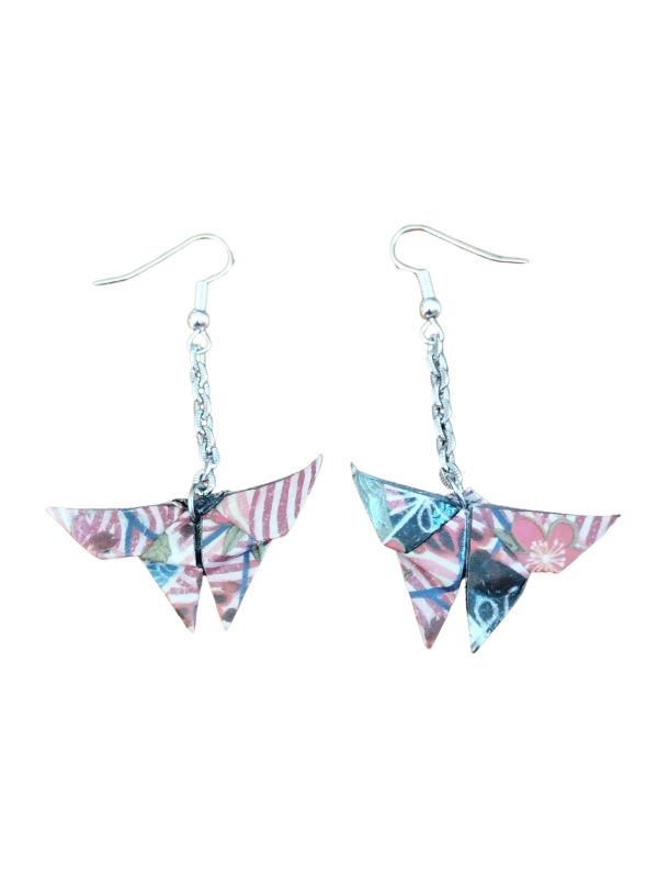 Boucles d’oreilles origami suspendues - Papillons d'encre