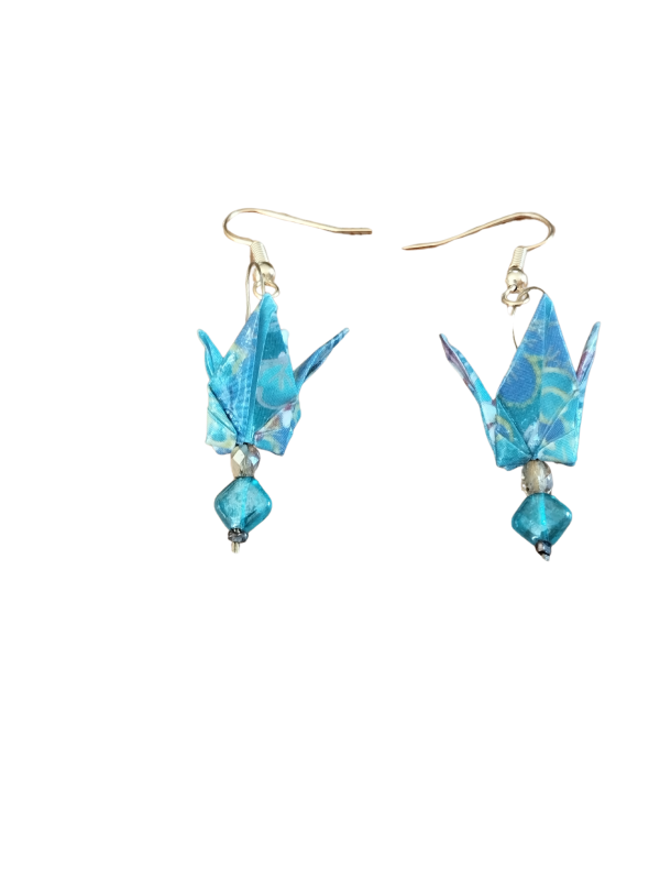 Boucles d'oreilles Grue Turquoise, en papier japonais et perles