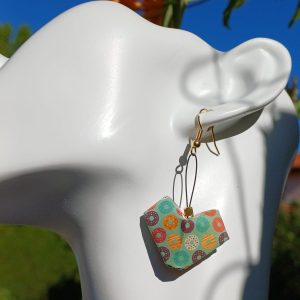 boucles d'oreilles origami motif donuts crochet laiton doré fait main France